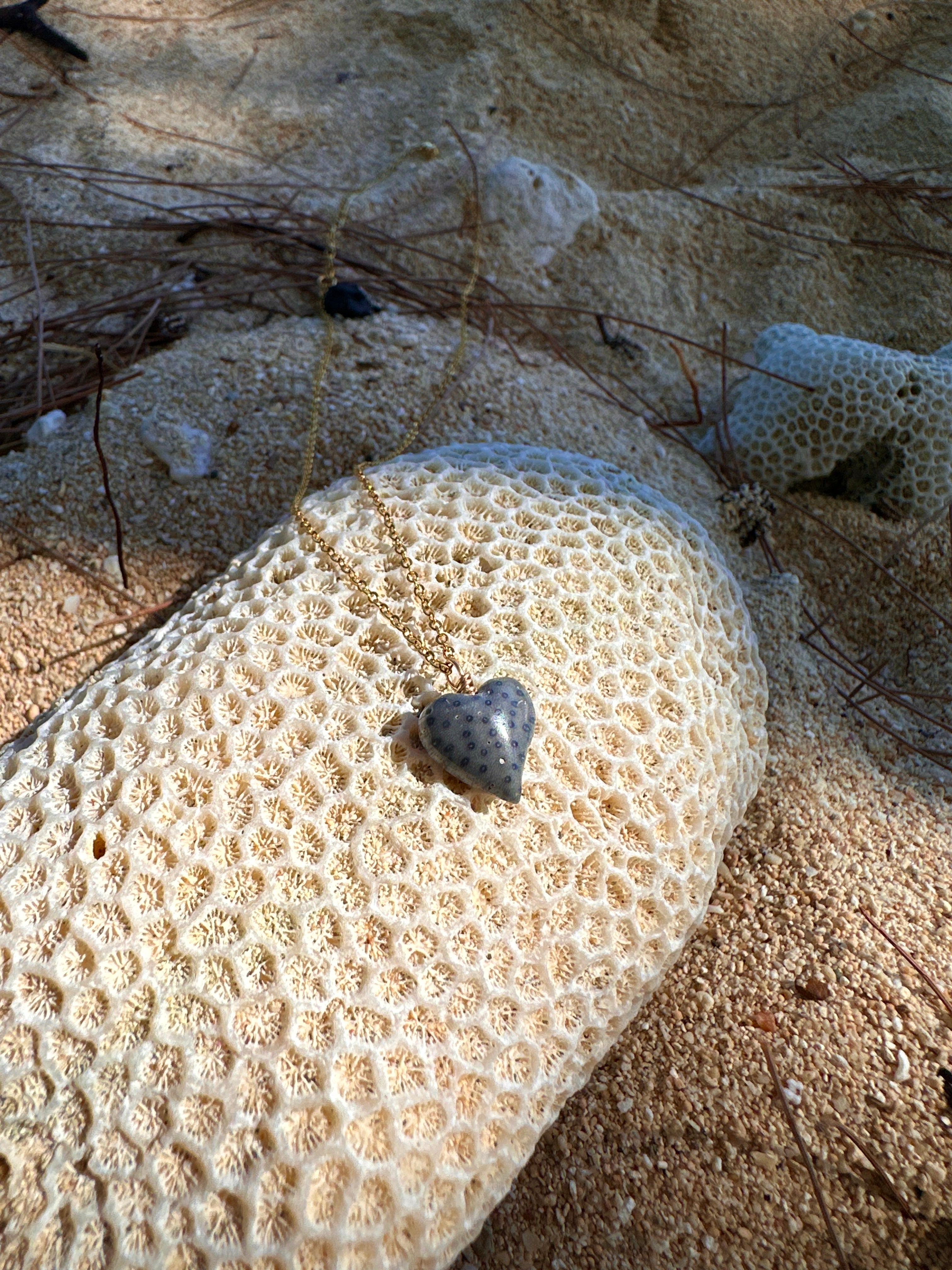 Dainty Blue Coral Heart Necklace